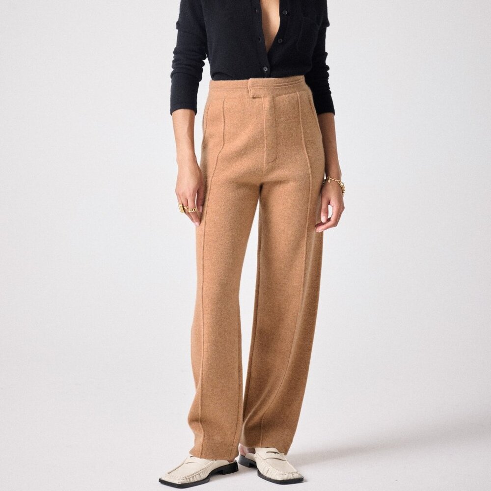 NOTSHY - TOPAZ 100% CASHMERE 2 ply 12GG CAMEL CHINE TROUSER, sz. Small, NWT
